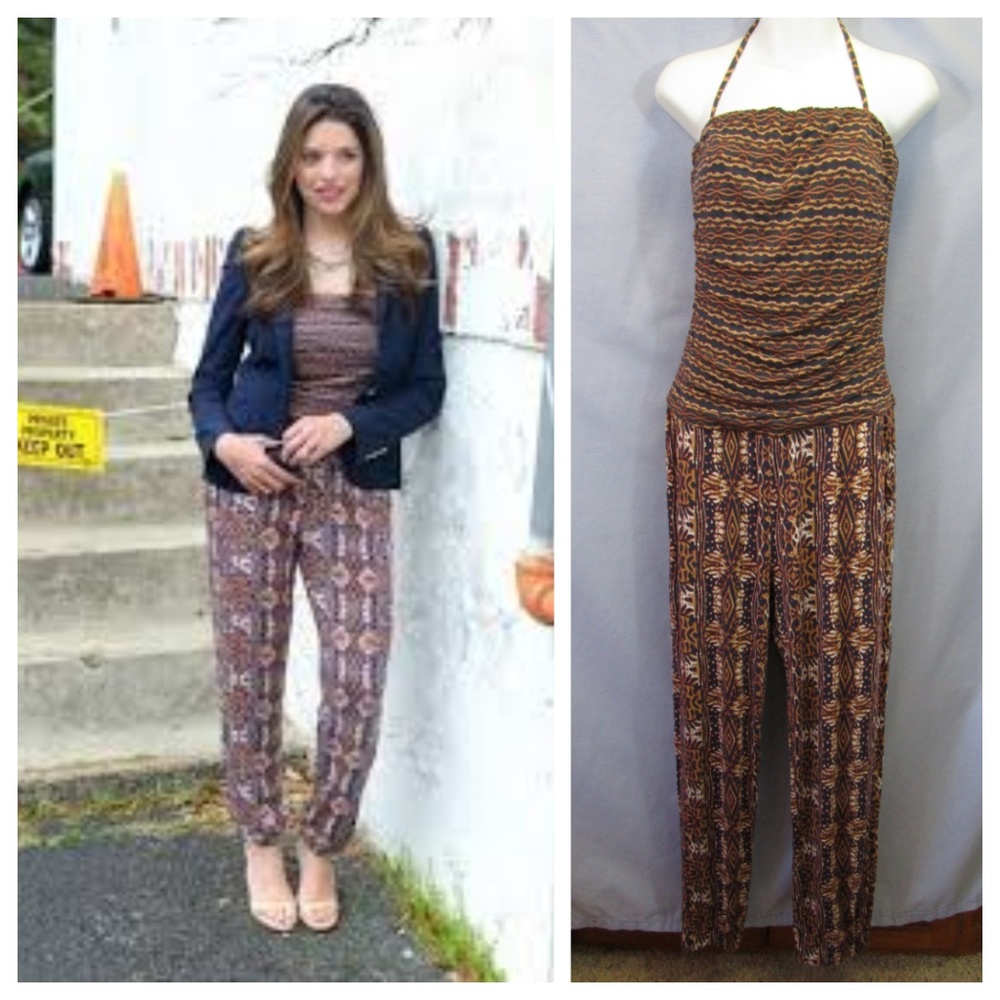 Cabi 325 Mosaic Romper Halter Brown Navy Autumn M